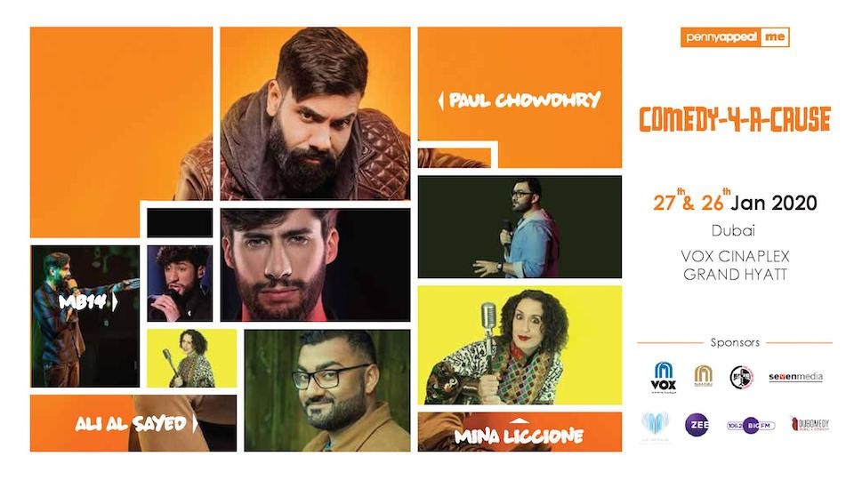Comedy-4-A-cause will feature Paul Chowdhry, Ali Al Sayed, Mina Liccione and MB14 - Coming Soon in UAE