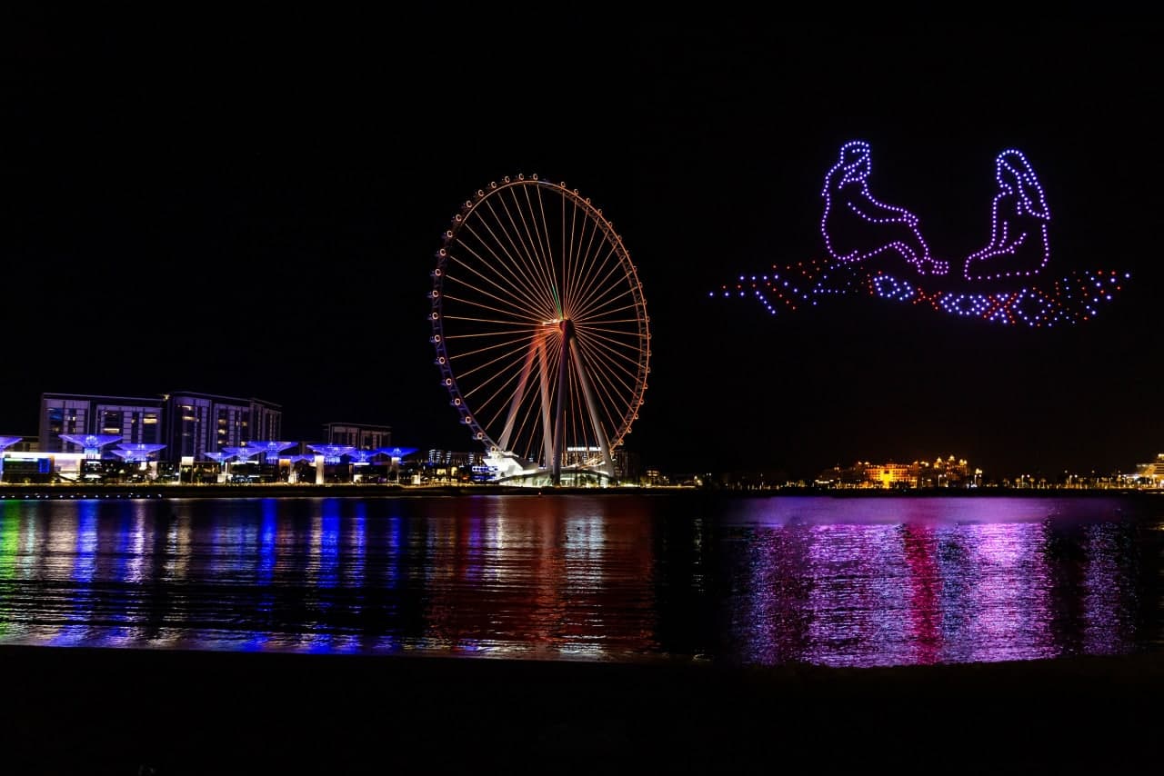 Drones show above the Bluewaters Island, Dubai