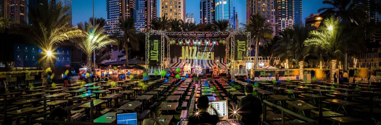 Dubai Jazz Garden territory at night