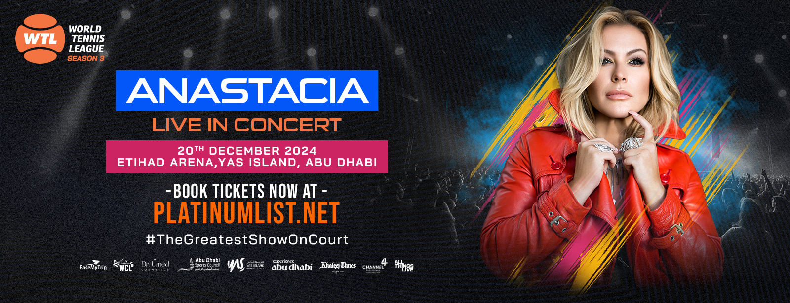 World Tennis League presents, Anastacia Live! at Etihad Arena Abu Dhabi 2024 - Coming Soon in UAE